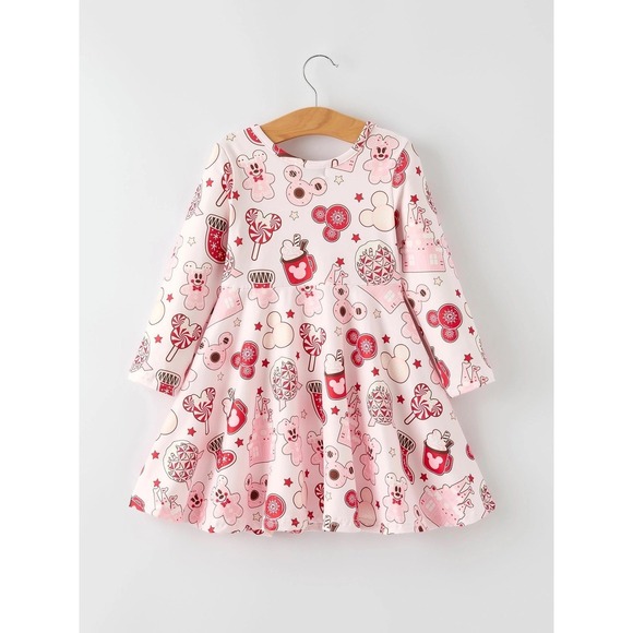 Girls Size 4 Pink Christmas Mickey Dress Sweet Holiday Cheer Candy Boutique - Picture 2 of 3